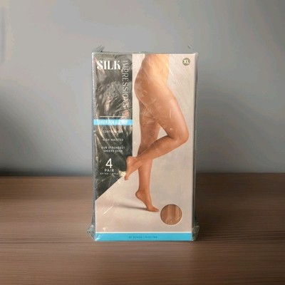 New Silk Impressions Pantyhose Sheer For All Day 4 Pk Size XL Rich Tan Ctrl Top
