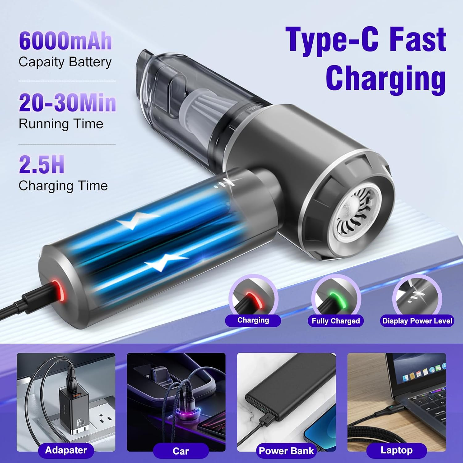 Car Vacuum Cleaner, Car Vacuum, 25000PA Car Vacuum Cleaner High Power Cordless,  — image 6