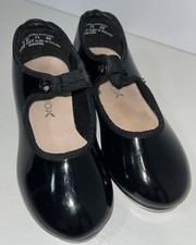 Capezio Girls 9W Tap Dancing Tele Tone Kids Black Patent Leather Shoes