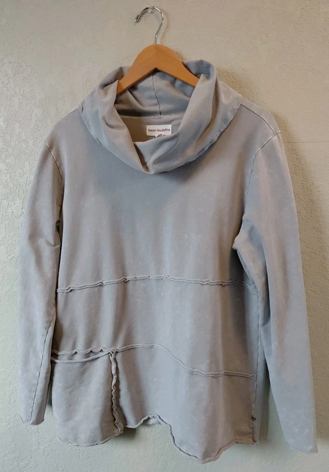 Pullover gris con cuello de capucha gris lavado a la piedra Neon Buddha para mujer talla XL Foto 3 de 4