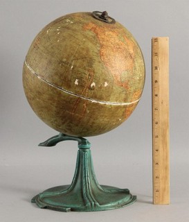 Antique 1920s C.S. Hammond & Co 9in Terrestrial Globe w/ Art Deco Cast Iron Base