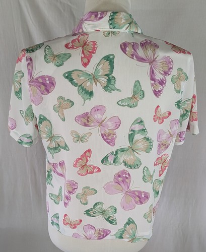 Alfred Dunner Woman Shirt Sz 8P Petite Green Red Purple Butterfly Crinkle Poly - Picture 4 of 6