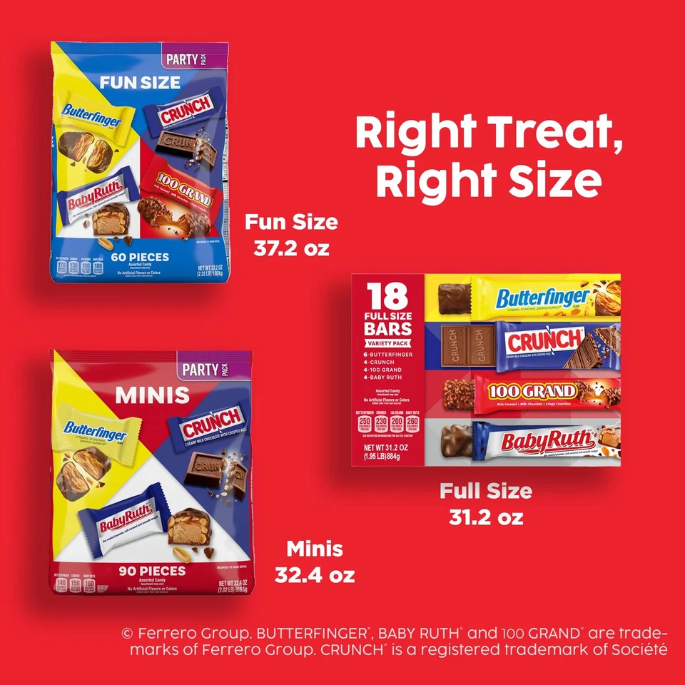 60 barras de caramelo de chocolate tamaño divertido surtido Butterfinger Crunch Baby Foto 2 de 4