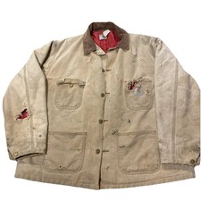 Vintage 80s/90s Carhartt Chore Coat Large Union Made In USA Brown Tan Red Liner