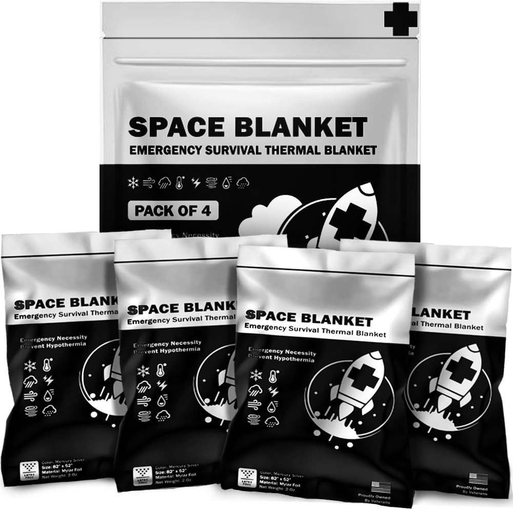 EVERLIT Survival Emergency Mylar Thermal Blankets -Space 4 Pack, Silver 