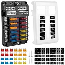 12 Way Fuse Block, 12V Marine Fuse Box with LED Indicator, Automotive 12-Circuit
