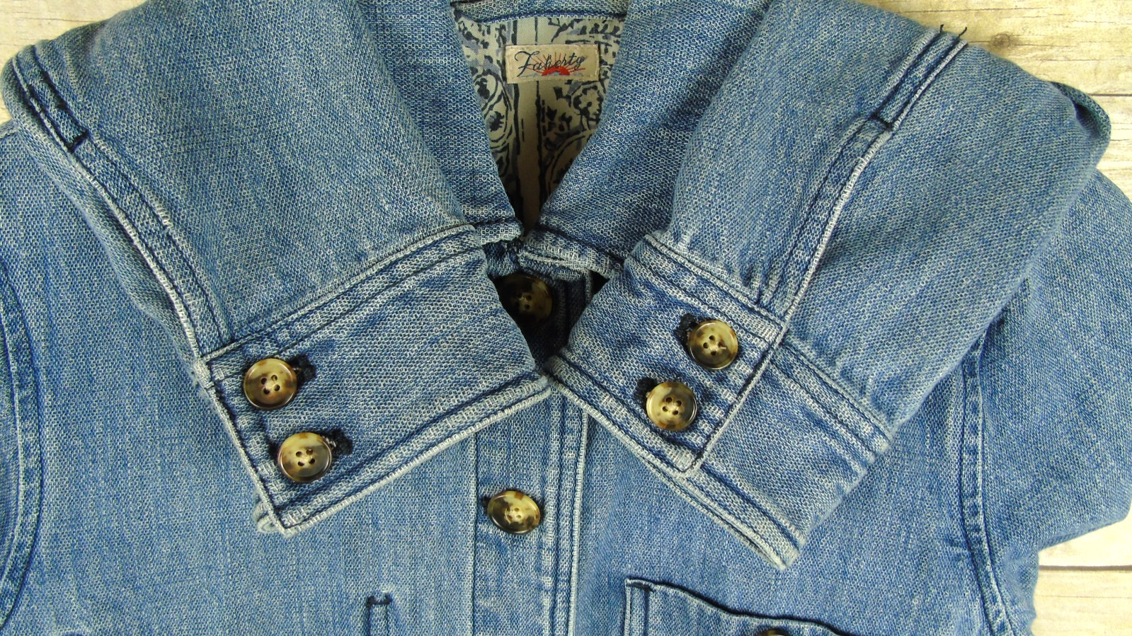 Faherty Studio Blue Denim Button Chore Jacket S S… - image 10