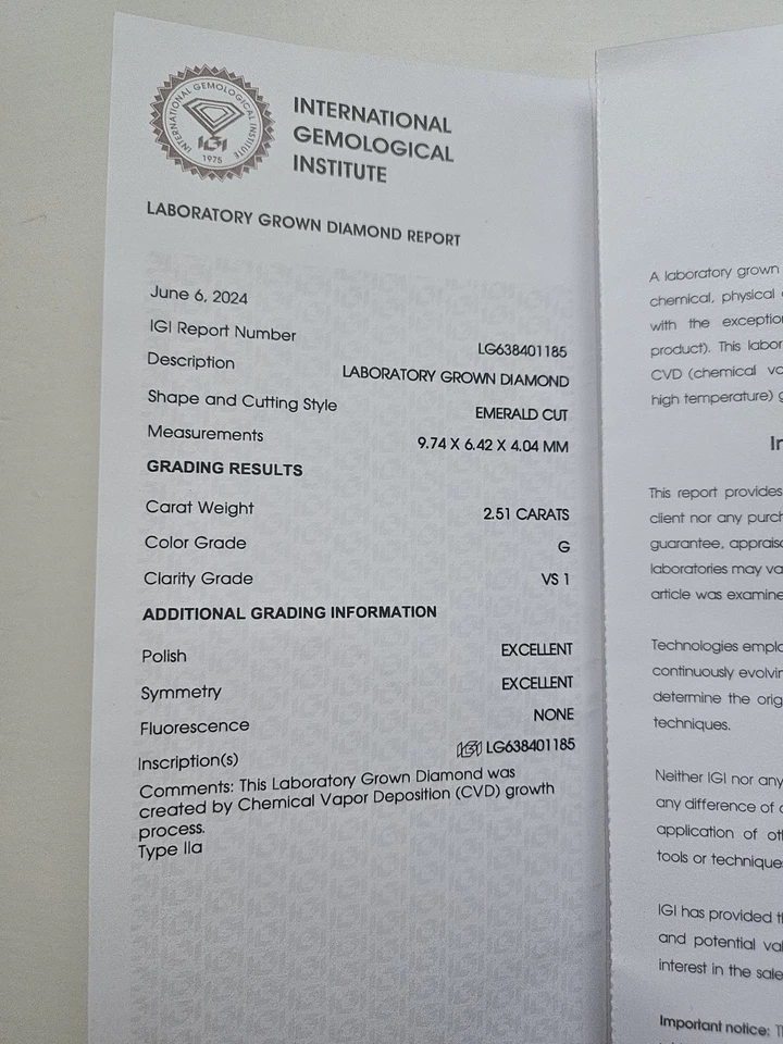 2.51 carat Diamond Ring (Lab Grown) Emerald Cut 18KT Rose Gold Band- Certified - Image 2 of 4