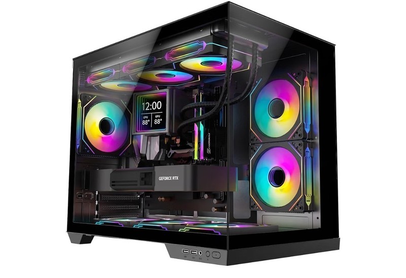 S6 Gaming Micro-ATX PC Case, Panoramic Tempered Glass Dual Chamber Back-Connect