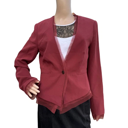 VETEMENTS Giacca blazer imbottita Love 21 donna bordeaux bordo tulle maniche lunghe taglia L