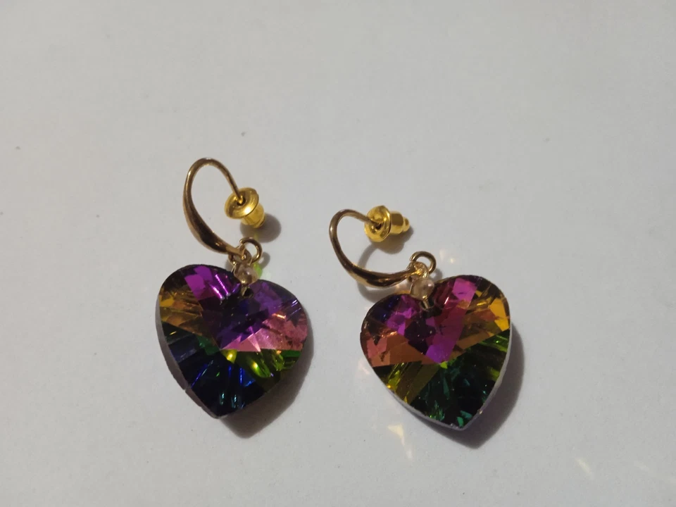 Orecchini colore oro multicolore con pietra a cuore donna - Immagine 2 di 3