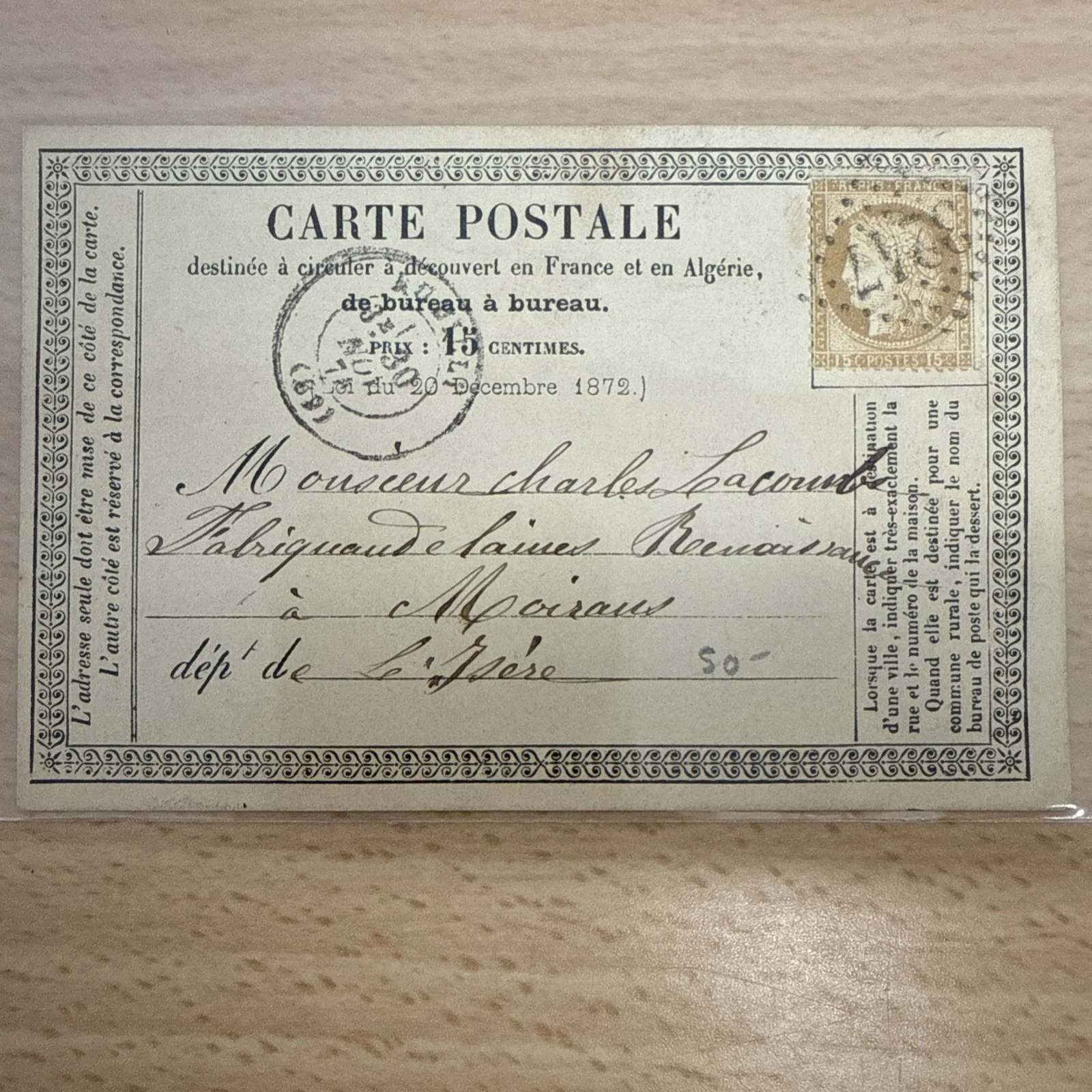 CPA Carte Postale Ancienne Timbre 1872 1873 1874 1875 … À Identifier