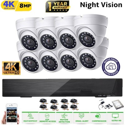 8 MP CCTV SYSTEM KIT ÜBERWACHUNGSKAMERA ZUHAUSE AUSSENBEREICH 4K HD DVR MIT FESTPLATTE UK
