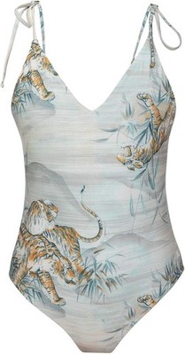Hurley Damen Einteiler Badeanzug Schwimmanzug Tiger Bikini, Hellgrau, XS