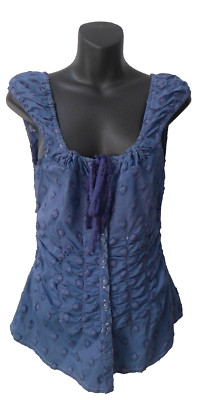 Nanette Lepore Denim Blue Cotton Peasant Blouse Button Down Corsette Top USA 6 