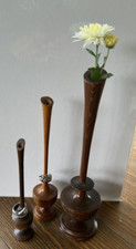 Unique Set of 3 Hand Turned Wood Flower Bud Vase or Ring Holder or MCM Art