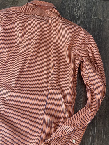 Express Fitted Mens Dress Shirt Coral Striped Medium 15-15 1/2 - Picture 7 of 7