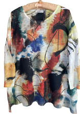 Jess Jane Tunic Top Womens XL Artsy Art To Wear Asymmetrical Hem Made In USA