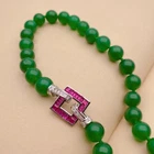 Green Jade Necklace Fuchsia Cz Pave Clasp Jewelry Gifts Women Men Jewelry Gift