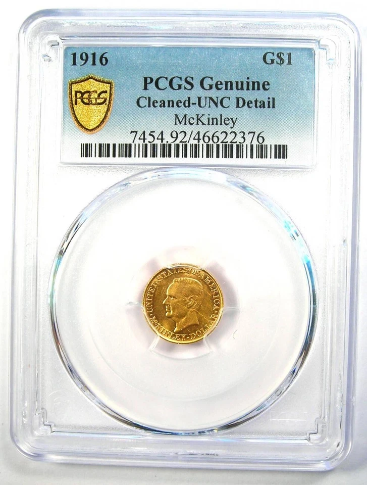 Dólar de oro conmemorativo McKinley 1916 G$1 - PCGS detalle sin circular (UNC MS) Foto 2 de 4