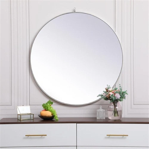Elegant Decor Eternity 39" Round Mid Century Metal Frame Hooked Mirror in Silver - Picture 2 of 7