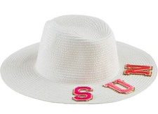 Mud Pie Patch Fedora Hat Sun Beach Wide Brim Sun Embroidered White New