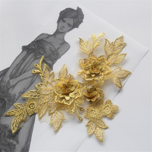 2pcs 3D Embroidery Flower Lace Bridal Applique Lace Tulle Wedding Dress Decor - Picture 11 of 20