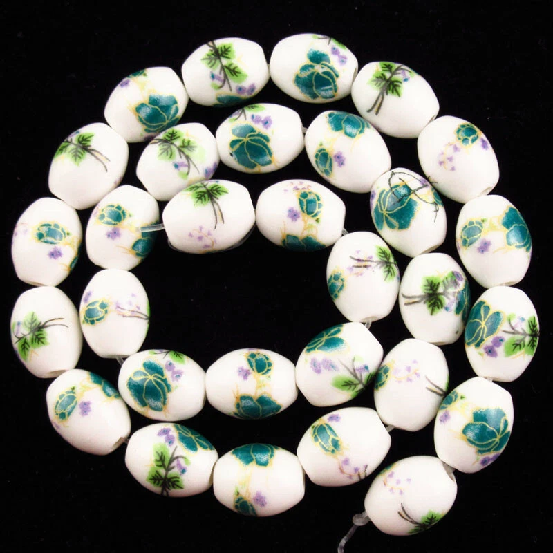 10x8mm Green Ceramics Drum Flower Loose Bead 15.5 Inch B37426 eBay