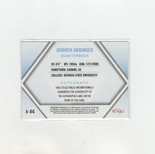 2023 Sage Red Foil Autograph Darren Grainger #A-DG Auto - Image 2 of 2