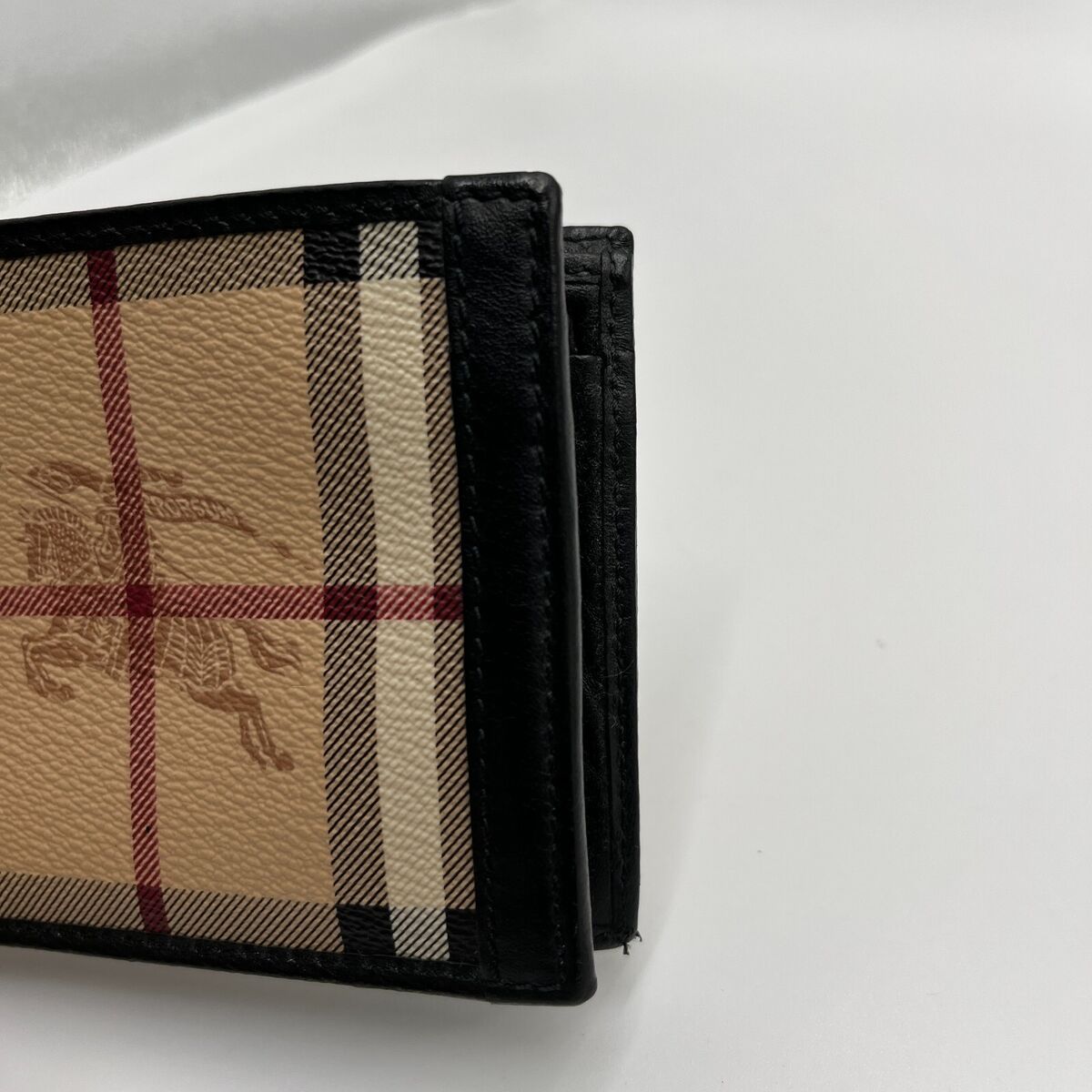 BURBERRY Nova Check PVC Leather Beige Black Horse Bifold BURBERRY Nova Check PVC Leather Beige Black Horse Bifold