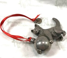 Neiman-Marcus Sterling Silver Cat with Ball Christmas Ornament 1993