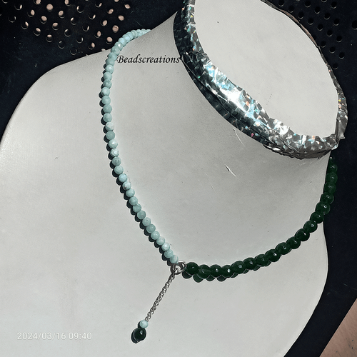 Natural Green Aventurine and Larimar Beads Silver Chain Necklace Gift for Her - Picture 5 of 6