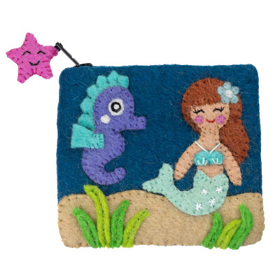 Mermaid 221216 Seahorse Felted Sheep Wool Coin Purse Wild Woolies