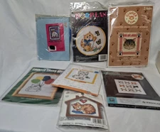 Lot Of 7 Cross Stitch Kits, Small Easy Cat Kittens Kitty Sets, W/ frames,