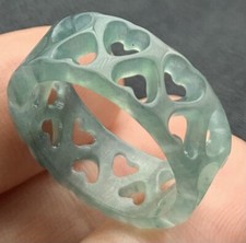 Video Certified Green A Jadeite Jade Love Heart Circle Ring NO. 6 418896
