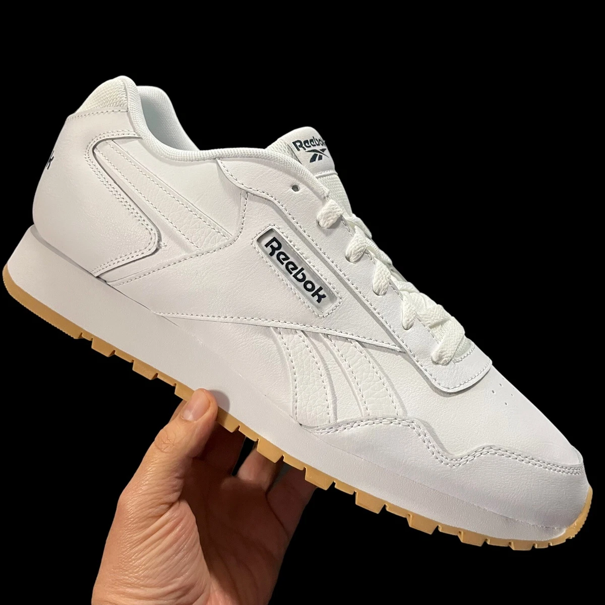 Reebok Glide Mens Classic Sneakers Size 13 White Navy Memorytech Ortholite Shoes