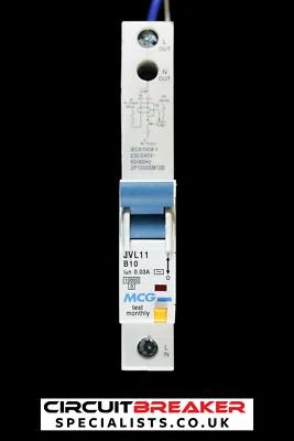 MCG 10 AMP CURVE B 10kA 30mA RCBO TYPE AC JVL11 2P1030SM10B