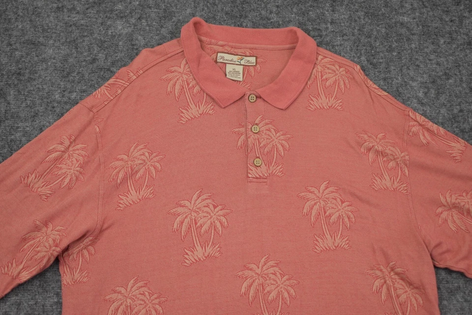 Polo Azul Paraíso XL Rosa Palmeras Estampado Bambú Poliéster Hawaiano Foto 3 de 4