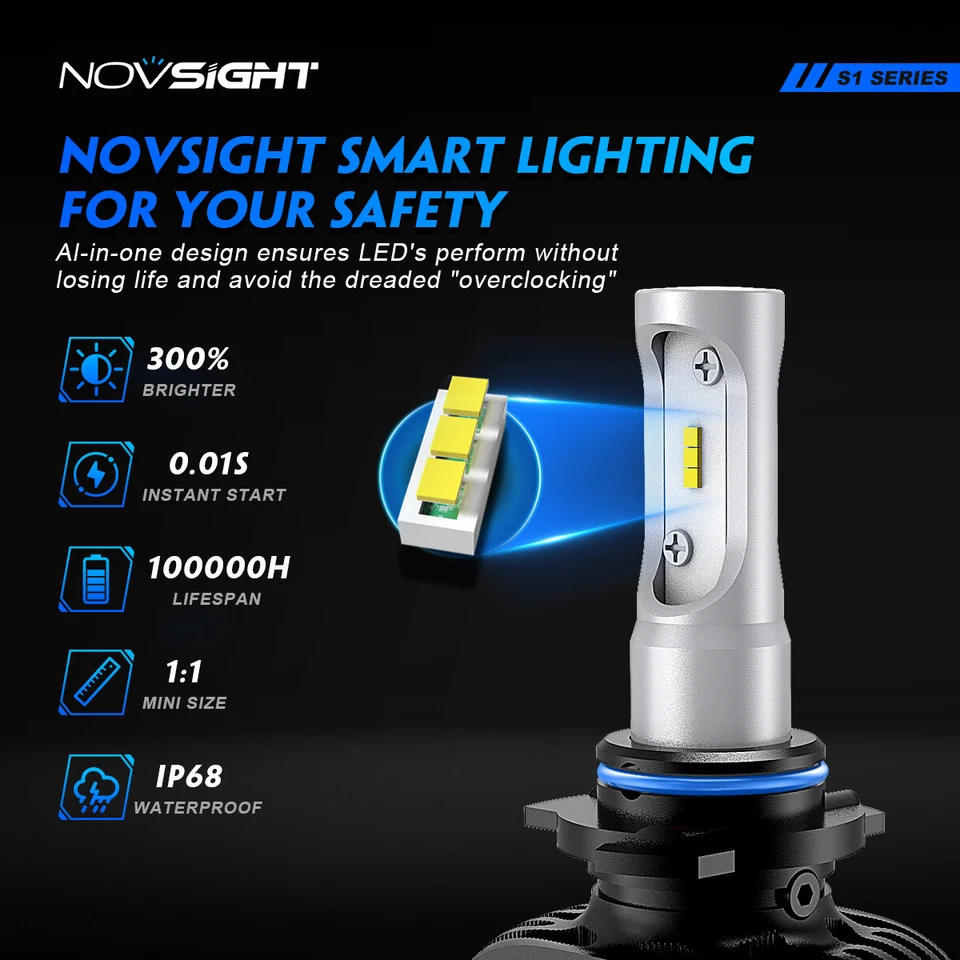 NOVSIGHT 2 piezas HB4 9006 LED faros conversión bombillas haz alto ~ bajo 9000LM blanco Foto 4 de 4