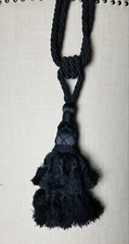 Drapery Tie-Back Elegant Cord Tassel Fringe Black French Twist Rope 28"