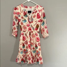 ModCloth candy shop Sz XS Cream Fit and Flare Mini Dress with Tie Front