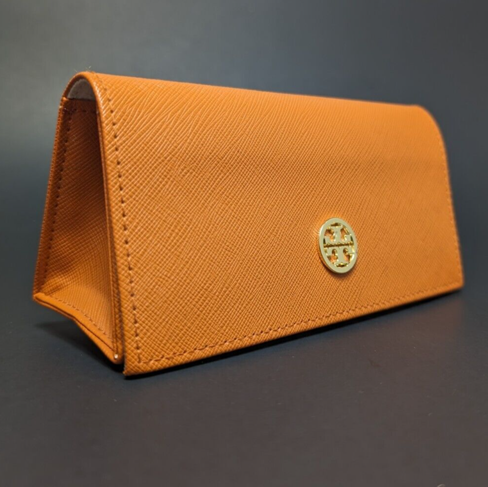 Tory Burch Orange Sunglasses Eyeglass Case Magnetic Flip Top Gold Accent NEW Tory Burch Glasses Case Orange Saffiano Leather Gold Metal  main image 3