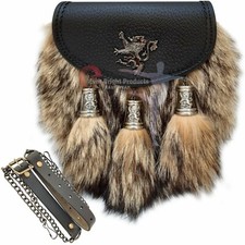 Scottish Kilt Semi Dress Sporran Fox Fur Real Leather with free belt.