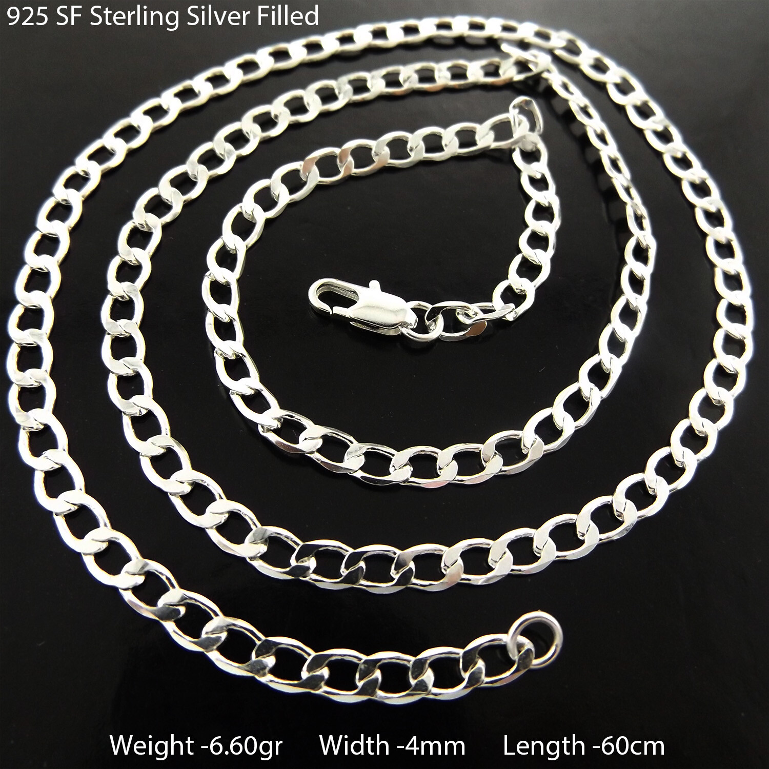 Sterling Silver Filled Solid Curb Chain Necklace 60cm Statement Link-image