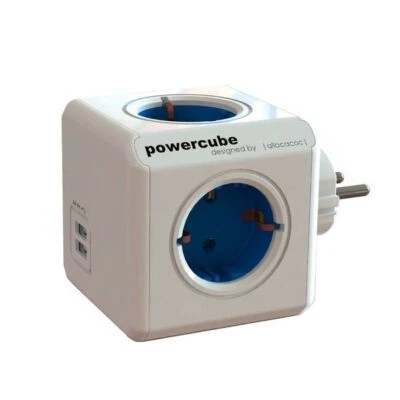 allocacoc PowerCube Original DuoUSB Blau, Steckdosenwürfel und USB Ladegerät