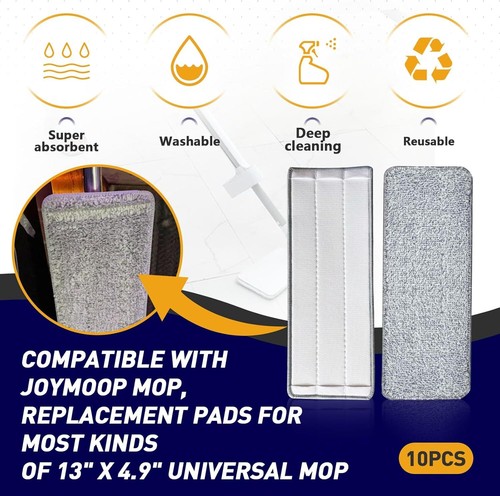 10PCS Mop Replacement Pads Compatible with JOYMOOP Flat - 13''×4.9"Washable - Picture 4 of 7