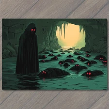 Art Print Red Eyed Figures Cloaked Swamp Cave Shadows Water Dwellers Lurking