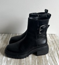 Franco Sarto Lug Boots Jersey PlatformChunky Black Leather Combat  Size 8