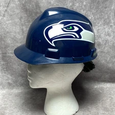 Seattle Seahawks MSA V-Gard Hard Hat Medium Size Adjustable OSHA ANSI Blue