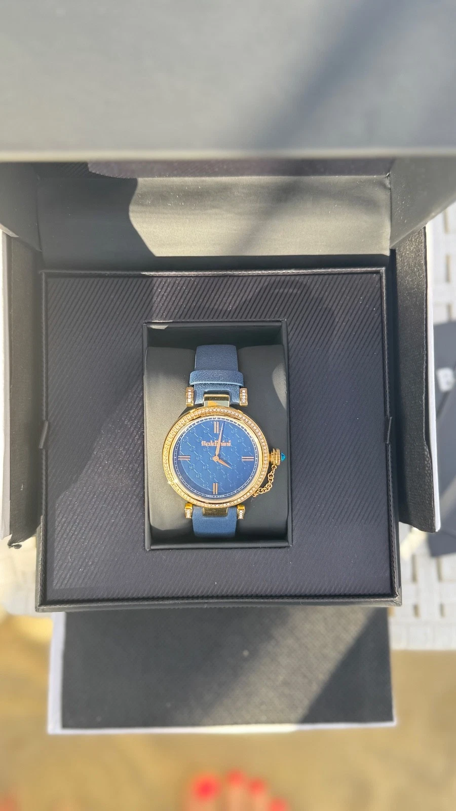 Baldinini Women’s Watch Blue Navy Gold Crystal Swiss Made Genuine Leather New - product detail image 3